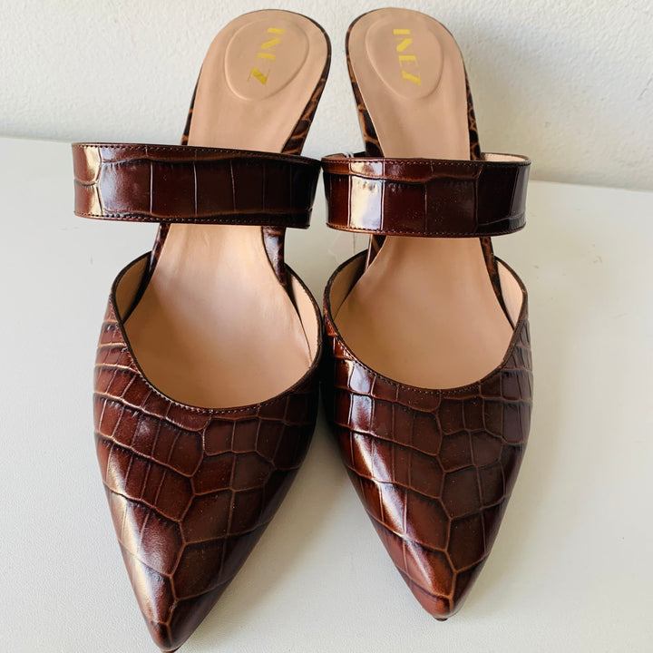 Inez New Never Worn Heeled Brown Leather Mule Size 10