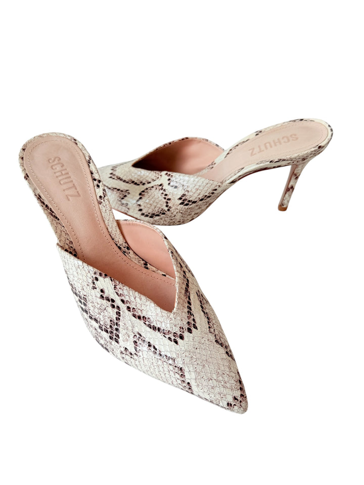 Schutz Charla Snake Embossed Leather Mules Size 8