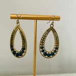 Green Ombré Rhinestone Teardrop Gold Tone Pierced Earrings