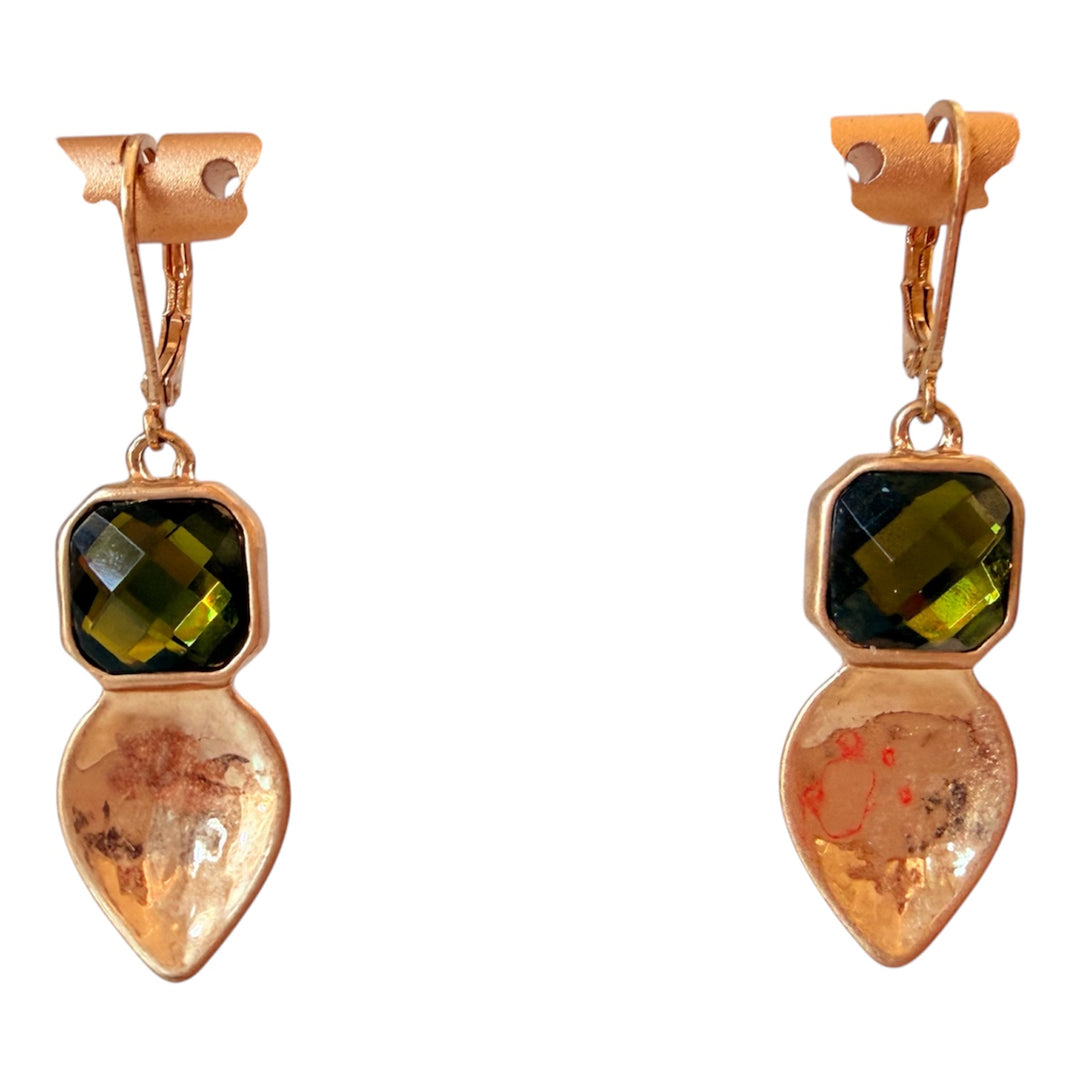 Robert Lee Morris SOHO  Green Sculpted Gold Drop Pierced Earrings