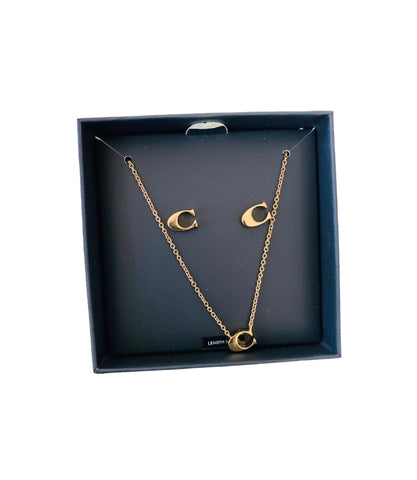 Coach C Logo Gold-tone Earring and Necklace Set New In Box