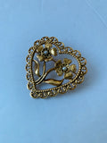 Vintage Avon Open Heart Filigree Floral Brooch/Pin With Faux Pearls