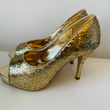 Audrey Brooke Gold Glitter Platform Peep Toe Pump Size 8