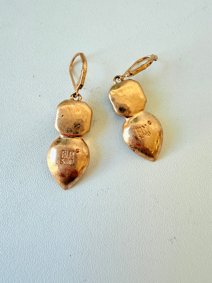 Robert Lee Morris SOHO  Green Sculpted Gold Drop Pierced Earrings