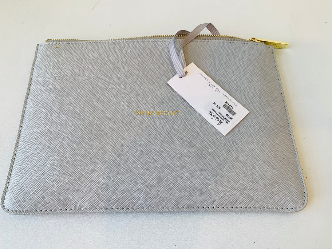 Katie Loxton London Shine Bright Perfect Pouch In Light Grey Vegan Textured Leather NWT