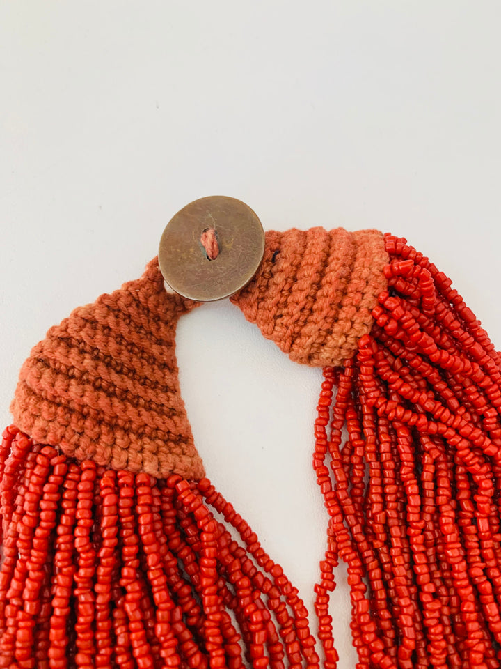Micro Orange Layered Beaded Statement Necklace