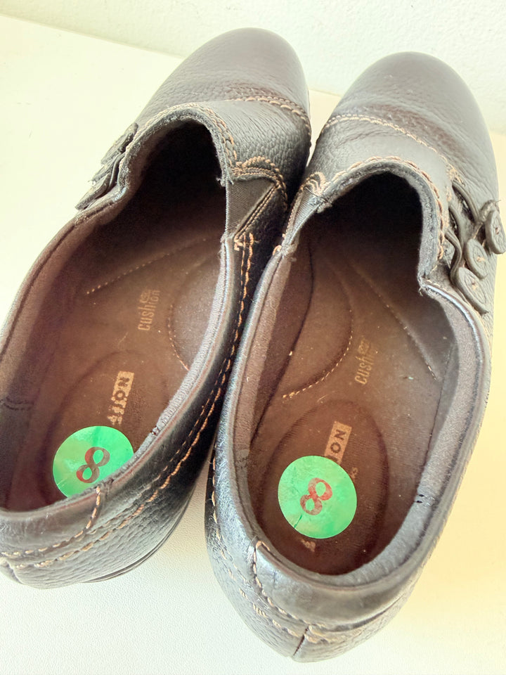 Clark’s Ashland Effie Slip On Black Leather Pebble Grain Flats Size 8