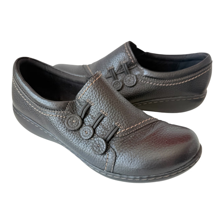 Clark’s Ashland Effie Slip On Black Leather Pebble Grain Flats Size 8