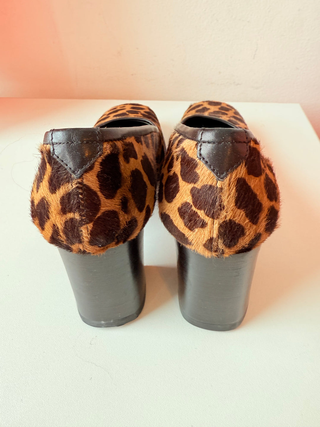 Vintage Calypso Calf Hair Leopard Print Block Heel Pumps Size 38