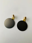Slate Grey Gold Tone Pierced Disk Earrings