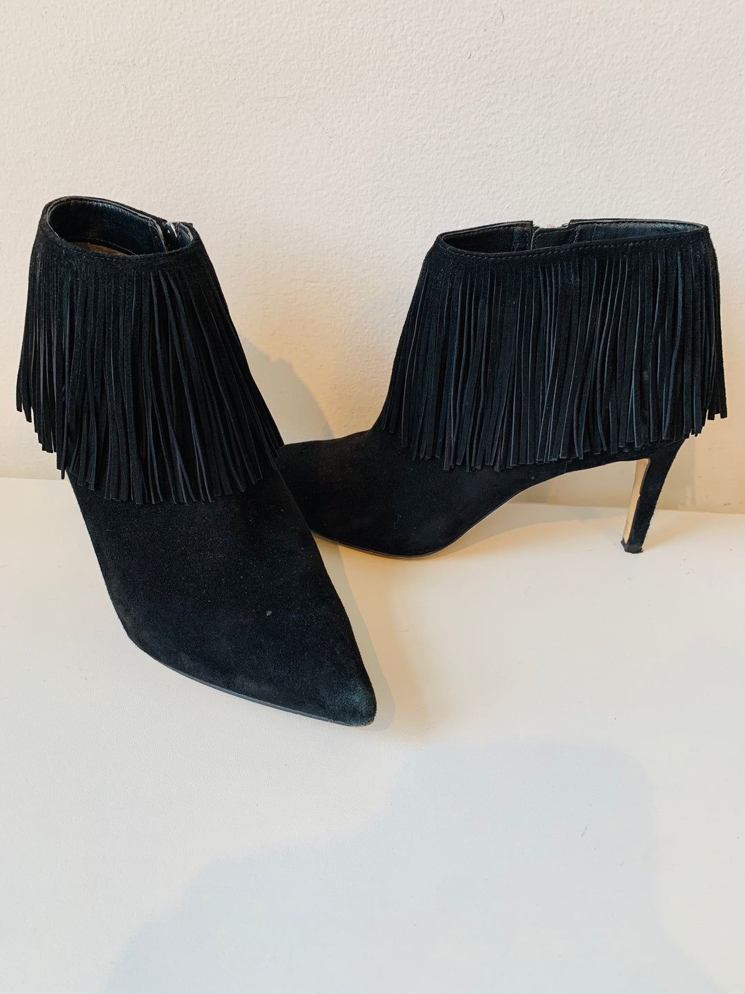 Sam Edelman Black Suede Kandice Fringe Booties Size – C&J