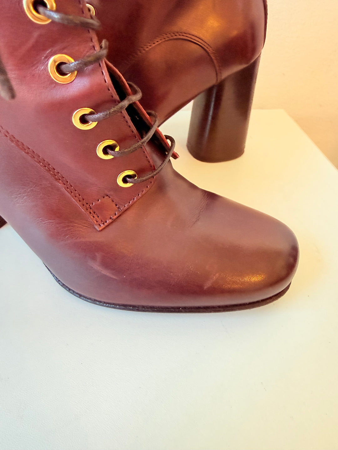 Capezanni Deep Brick Red Burnished Leather Lace Up Boots Size 37 ( Us 6.5)