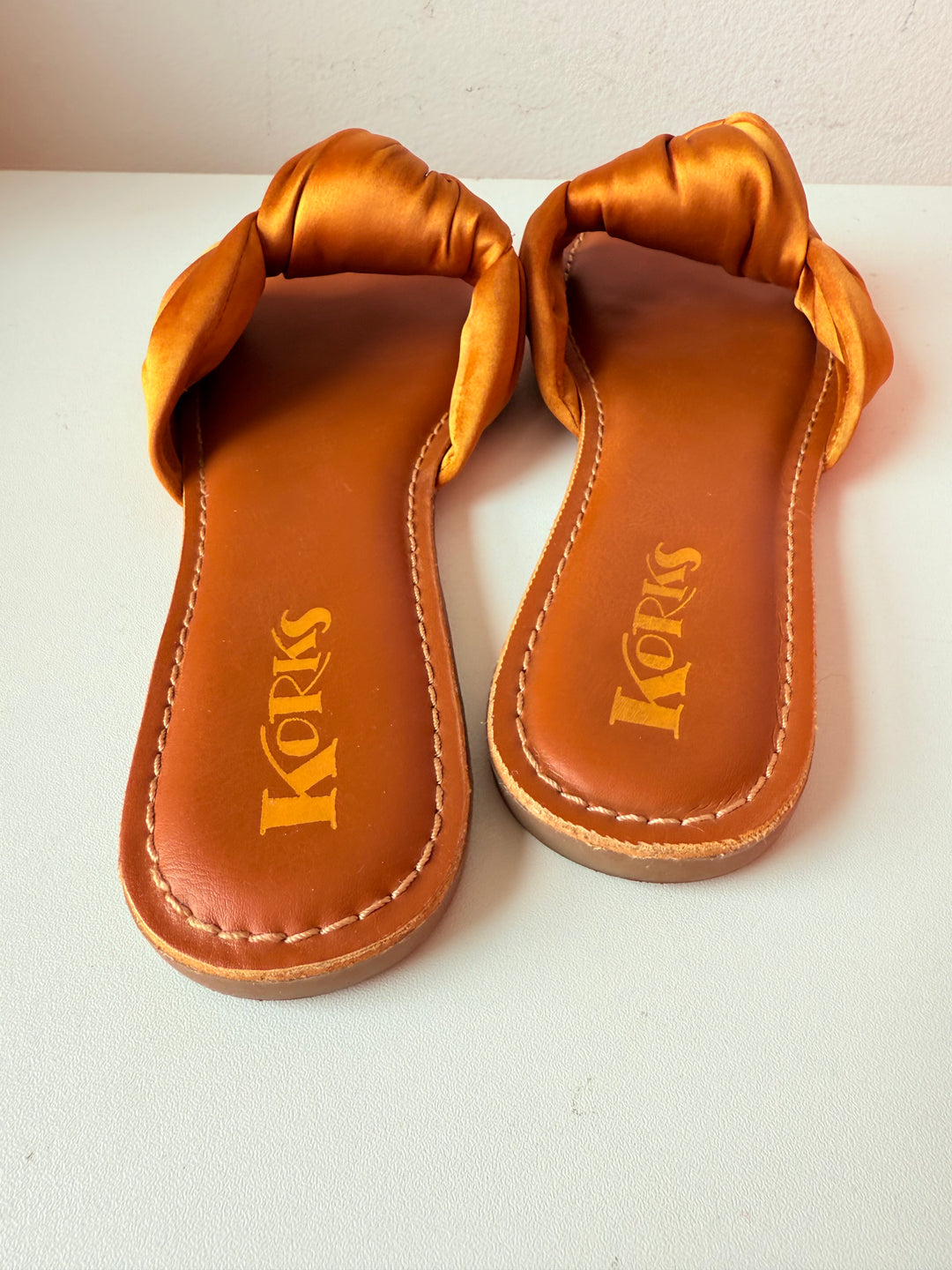 Korks Soleil Rust/Copper Knotted Slide Sandals Size 8