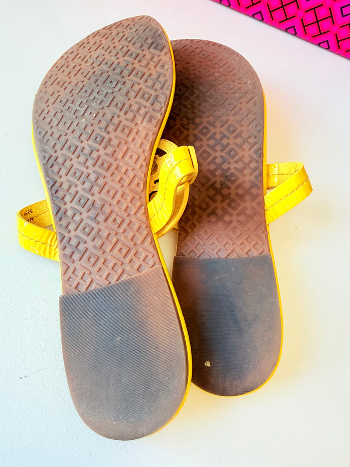 Tory Burch Miller Sandals In Limone Payent Leather Size 8.5