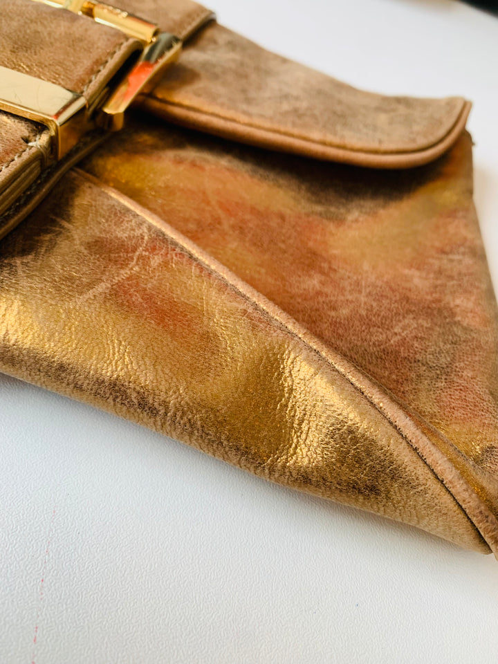 Michael Michael Kors Dark Gold/Bronze Mettalic Heidi Buckle Clutch Handbag