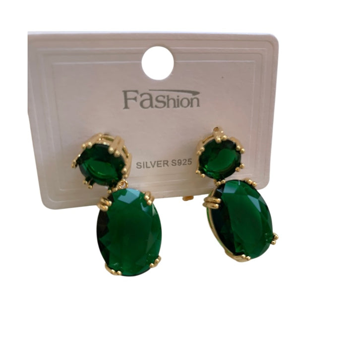Green Rhinestone Statement Pierced Earrings New