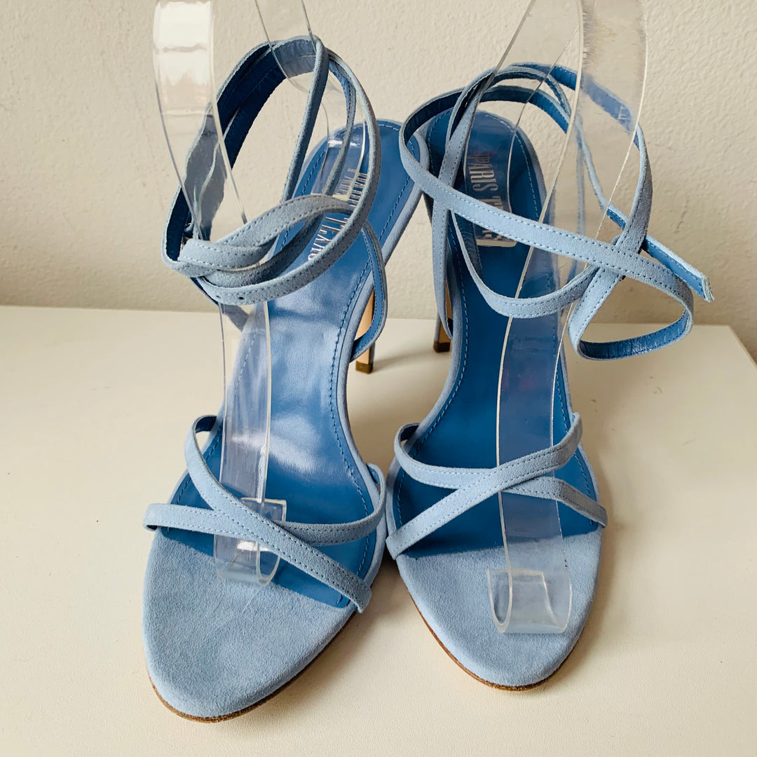 Paris Texas Zoe Lace Sky Blue Suede Strappy Sandals Size 10 New in Box