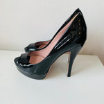 Gucci Vernice Crystal Black Patent Platform Peep Toe Pump Size 38