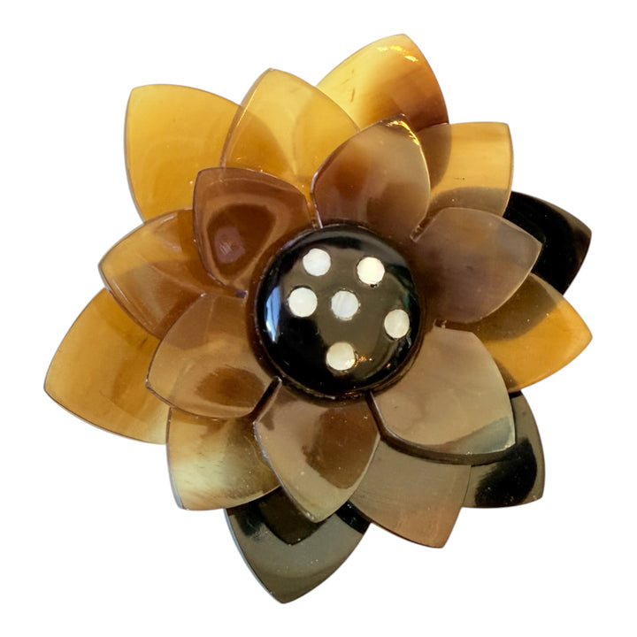Carved Horn Brown and Tan Brooch