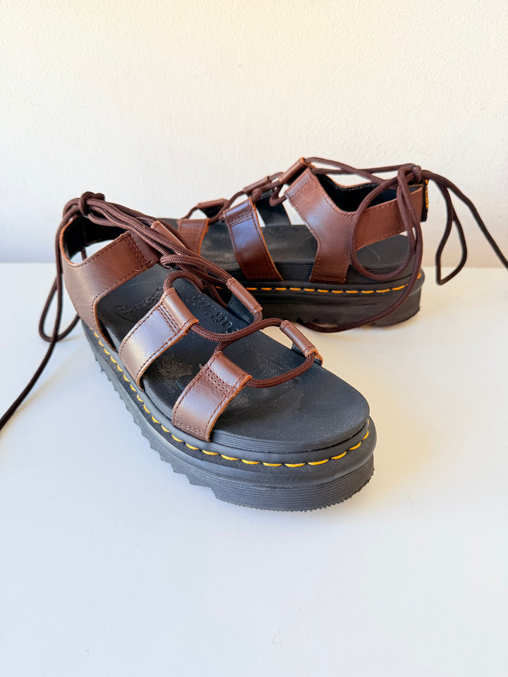 Dr Martens Air Ware Nartilla Lace Up Platform Sandals In Brown Size 6