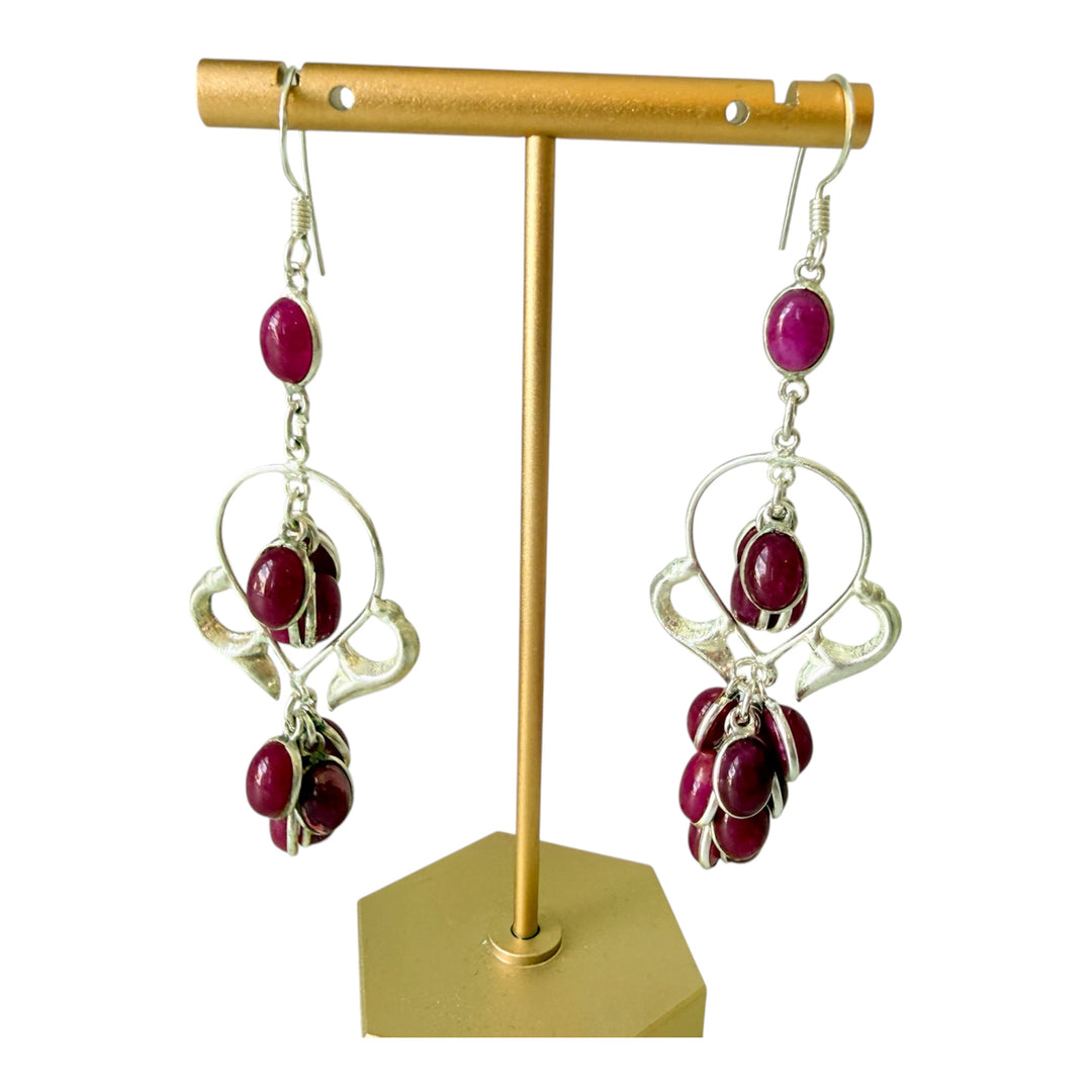Silver & Purple Beaded Dangle Pierced Earrings