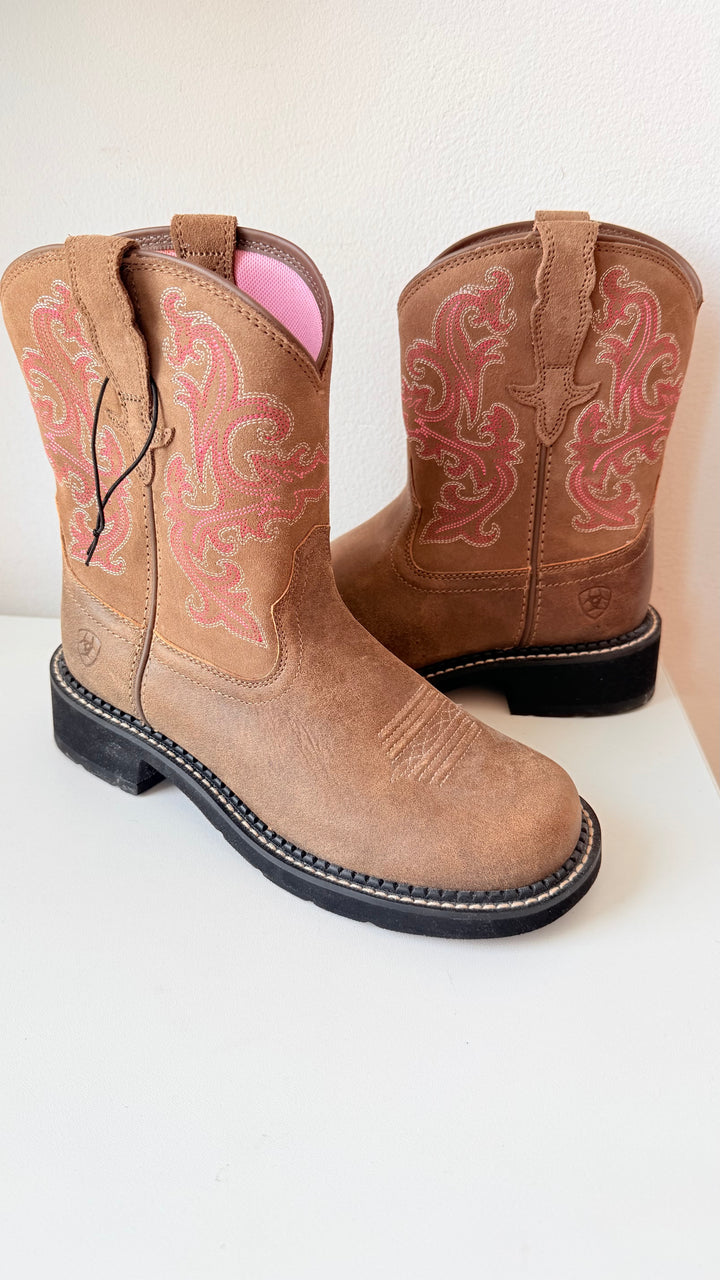 Ariat Fat Baby Bomber Western Brown & Pink Boots Size 7.5
