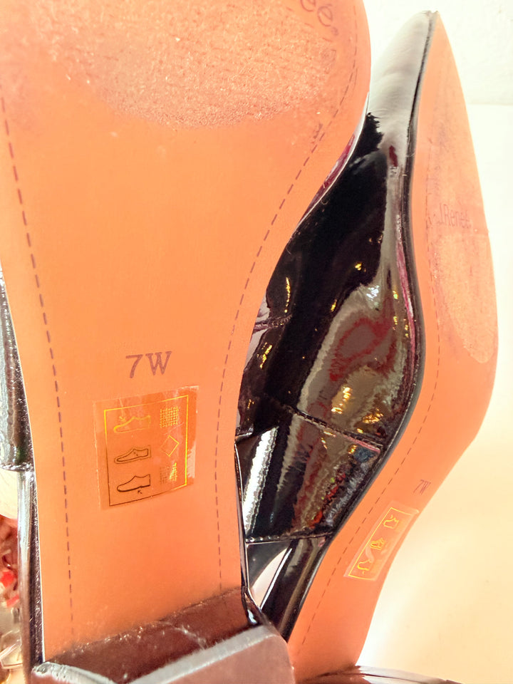 J Rene’e Kimma Black Patent Slingback Pumps Size 7W