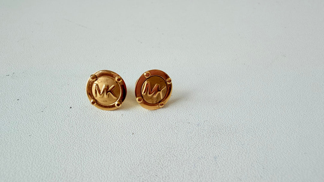 Michael Kors MK Logo Button Stud Earrings In Gold Tone