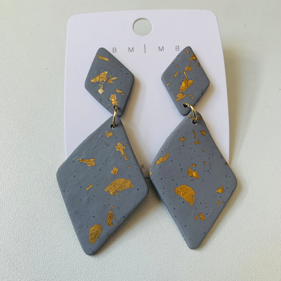 Grey & Gold Pierced Statement Earrings