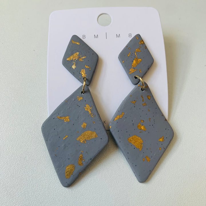 Grey & Gold Pierced Statement Earrings