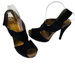 Pedro Garcia Black Suede Hook & Loop Heeled Slingback Sandals Size 39.5