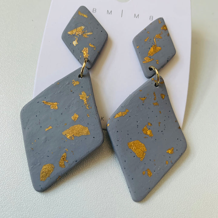 Grey & Gold Pierced Statement Earrings