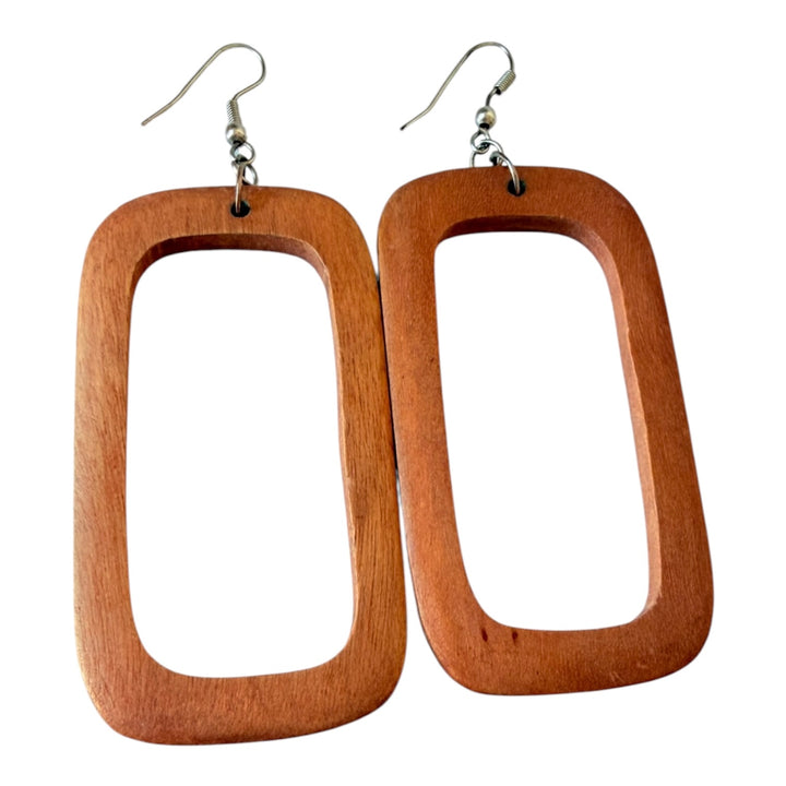 Wooden Rectangular Pierced Earrings