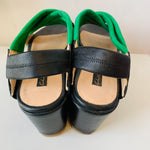 Chrissie Morris Green and Black Strappy Platform Sandals Size 8