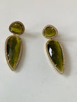 Green Drop Pierced Earrings in Gold Tone with Rhinestone Trim