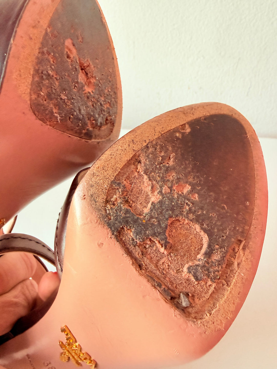 Prada Brown T Strap Platform Leather Heeled Sandals Rare Size 38