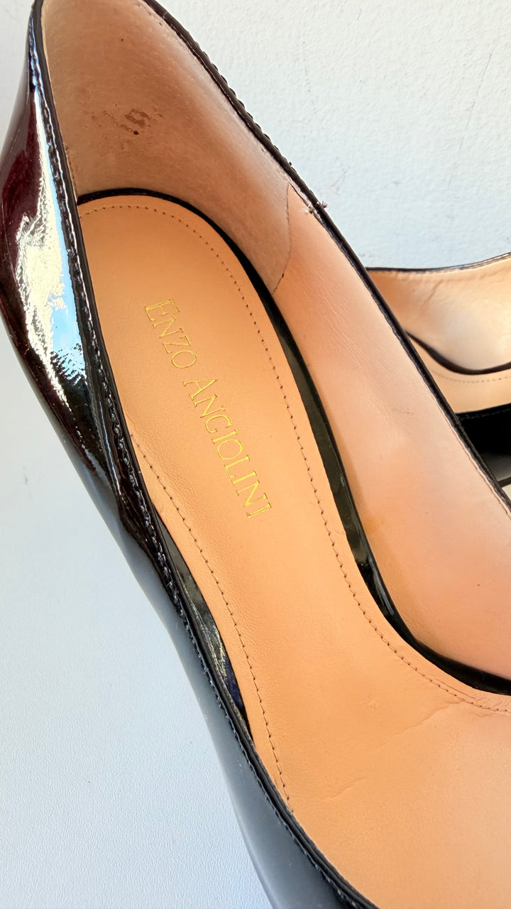 Enzo Angiolini Black Patent Peep Toe Pumps Size 8M Women’s