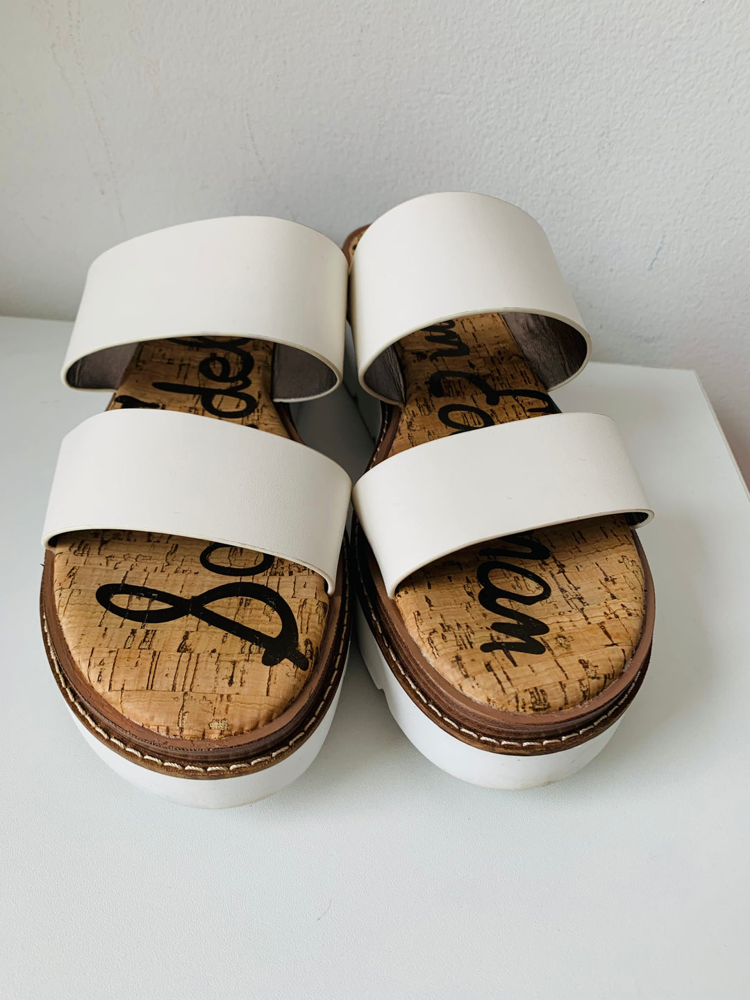 Sam Edelman Raul Wedge Slip On Sandal In White Leather Size 11