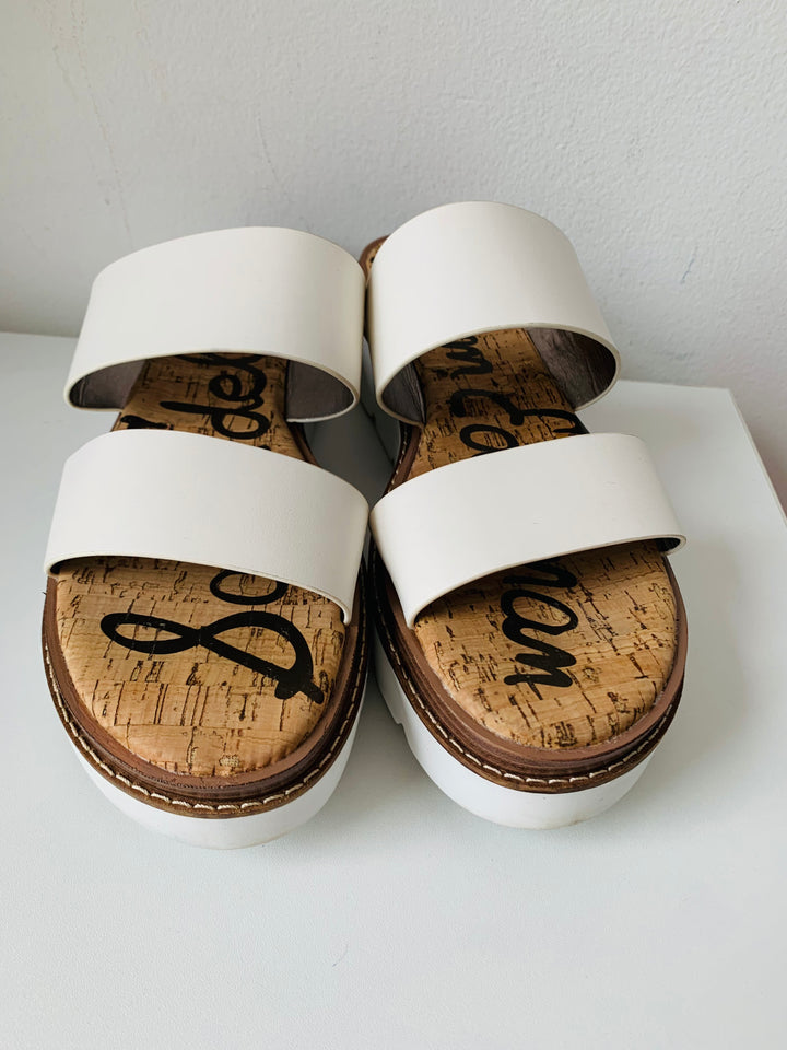 Sam Edelman Raul Wedge Slip On Sandal In White Leather Size 11