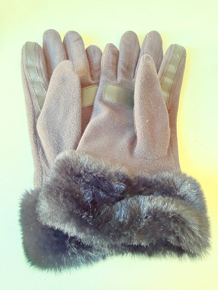 Isotoner Black Faux Suede & Faux Fur Gloves Size XL