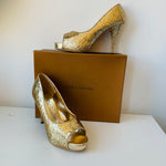 Audrey Brooke Gold Glitter Platform Peep Toe Pump Size 8