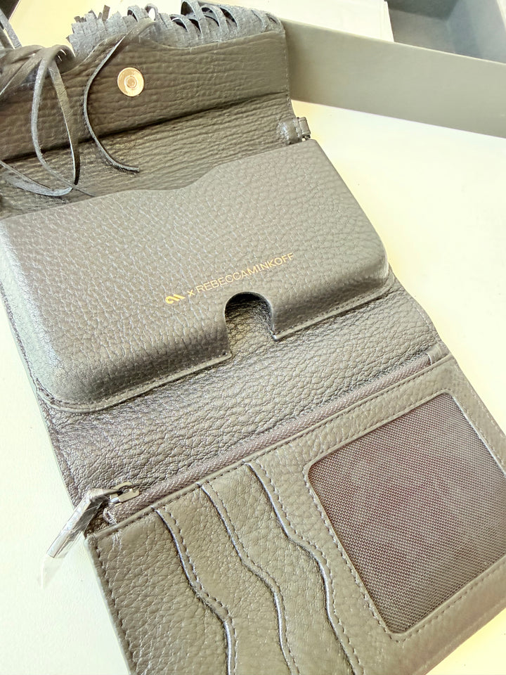 Rebecca Minkoff Casemate Universal Fringe Black Leather Crossbody Fits IPhone 6 & Most Smart Phones Up to 5”