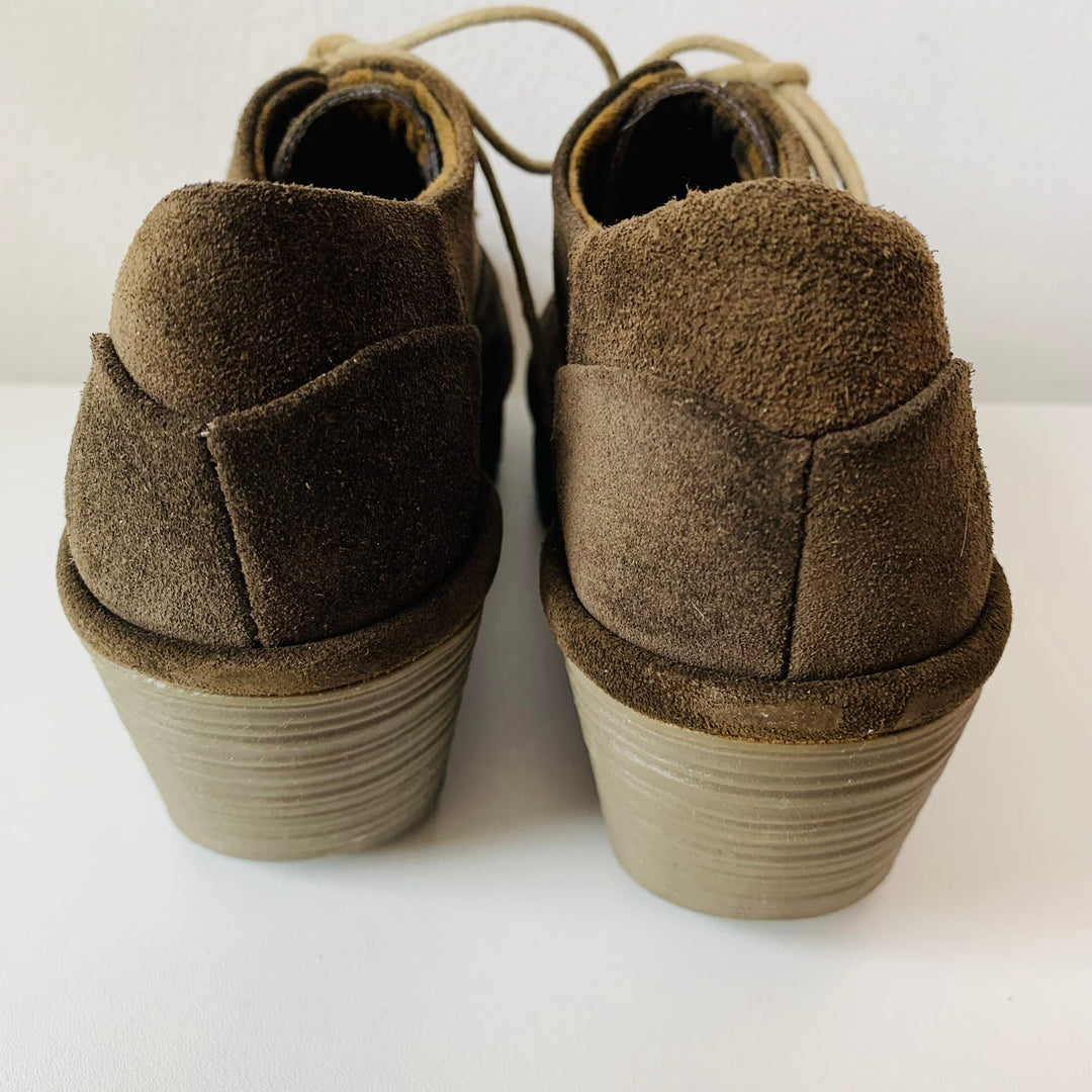Fly London Sludge Suede Wedge Lace Up Size 38