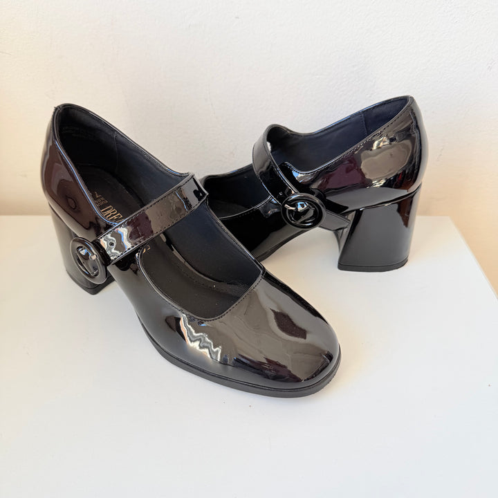 Dream Pairs Black Patent Chunky Heel Mary Jane Pumps Size 7.5