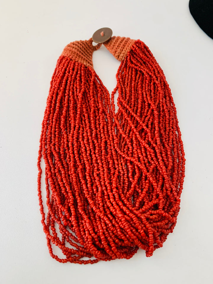Micro Orange Layered Beaded Statement Necklace