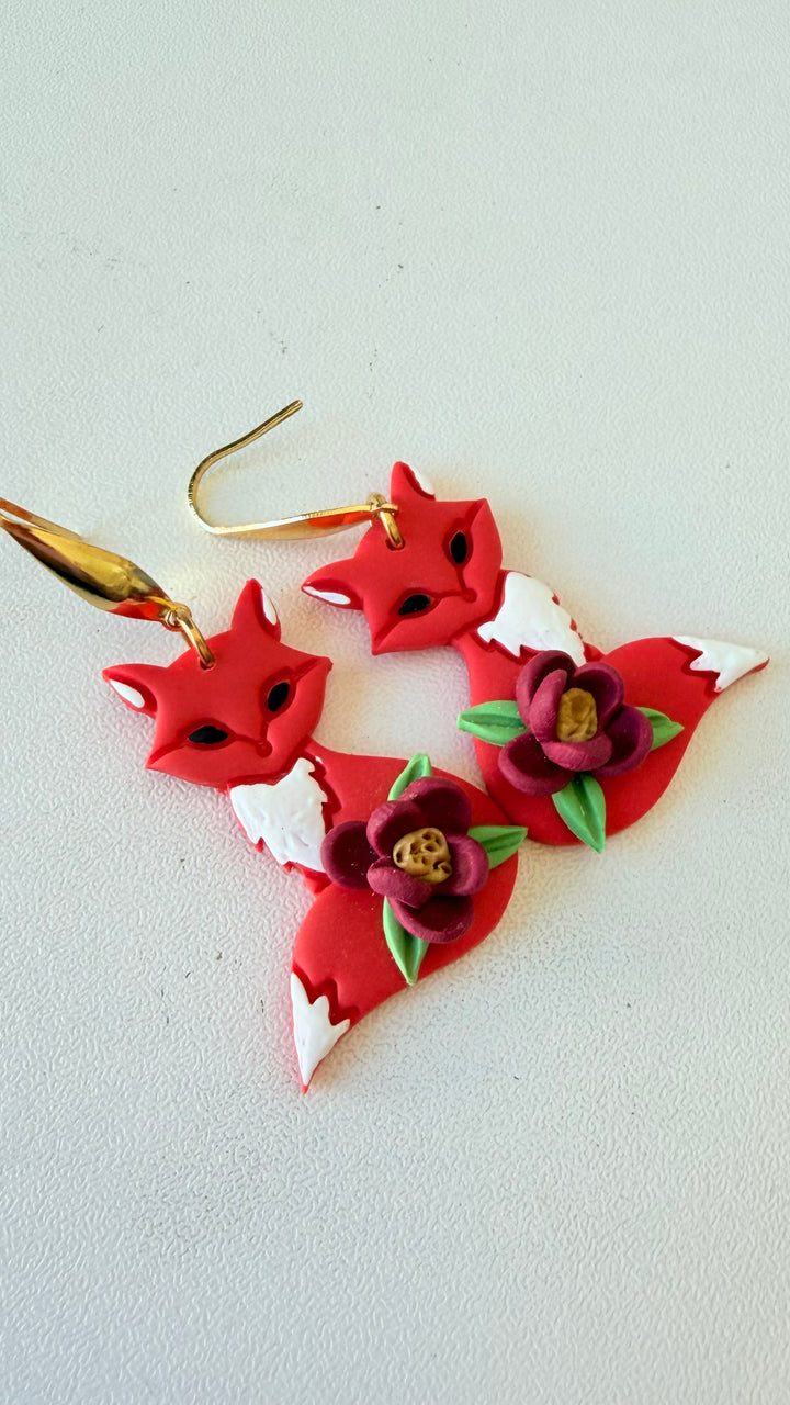 Handmade Fox Dangle Pierced Earrings