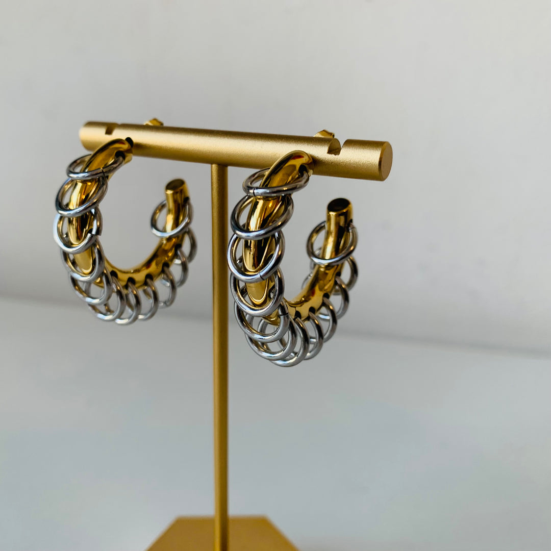 Mixed Metal Hoop Pierced Earrings