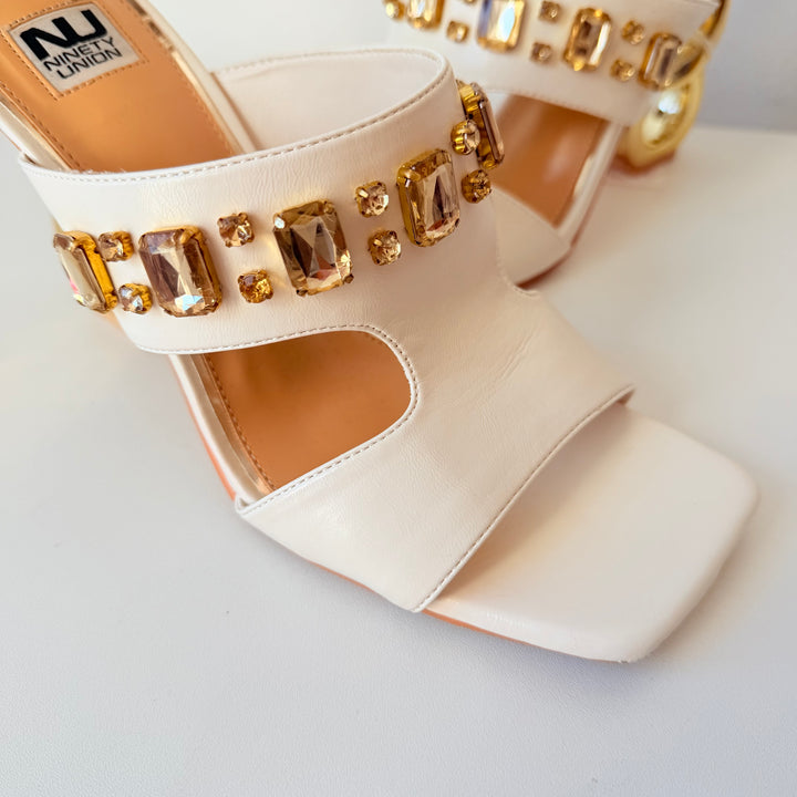 Ninety Union Ivory Rio Circular Heel Gold Sandals Size 9