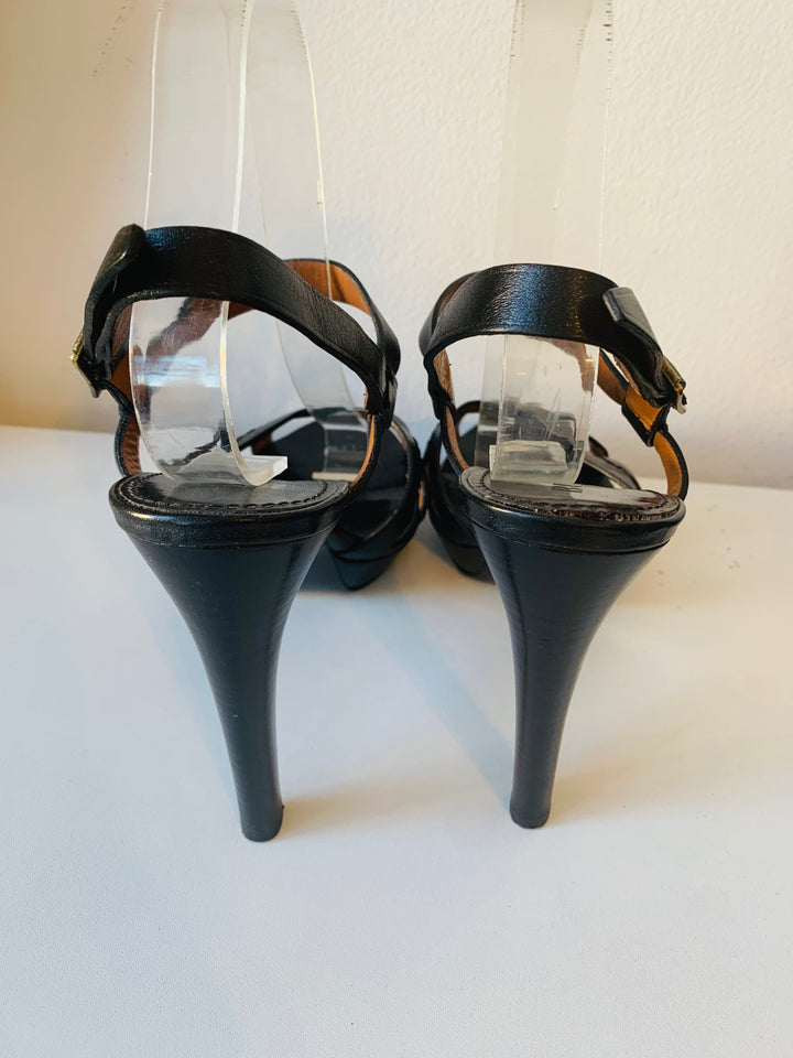 Burberry Black Leather Bridle Ankle Strap Sandals Size 40