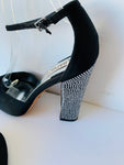 Badgley Mischka Wynter Black Satin Jeweled Heel Sandals Size 9.5